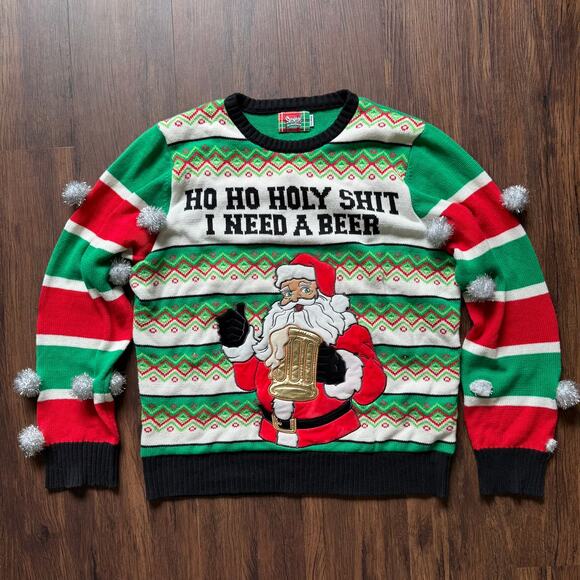 Spencer’s Santa Beer Ugly Christmas Sweater Men’s XL Funny Holiday - Picture 1 of 5